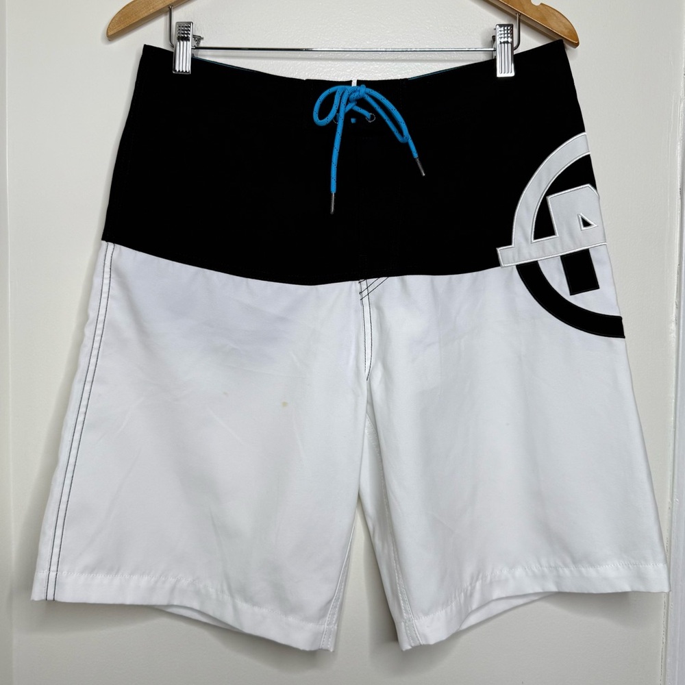 Nautica Board Shorts Men’s Size 32 Swim White Black 10” inseam